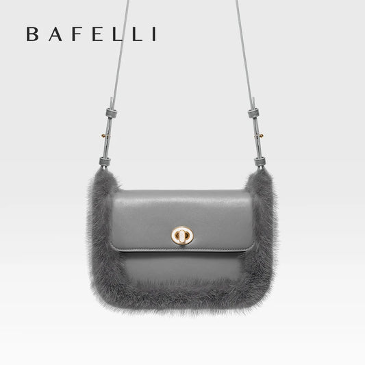 BAFELLI 2023 NEW WOMEN'S BAGS FASHION TRENDING FUR GENUINE LEATHER LUXURY BRAND ORIGINAL DESIGNER CROSSBODY SHOULDER PURSE