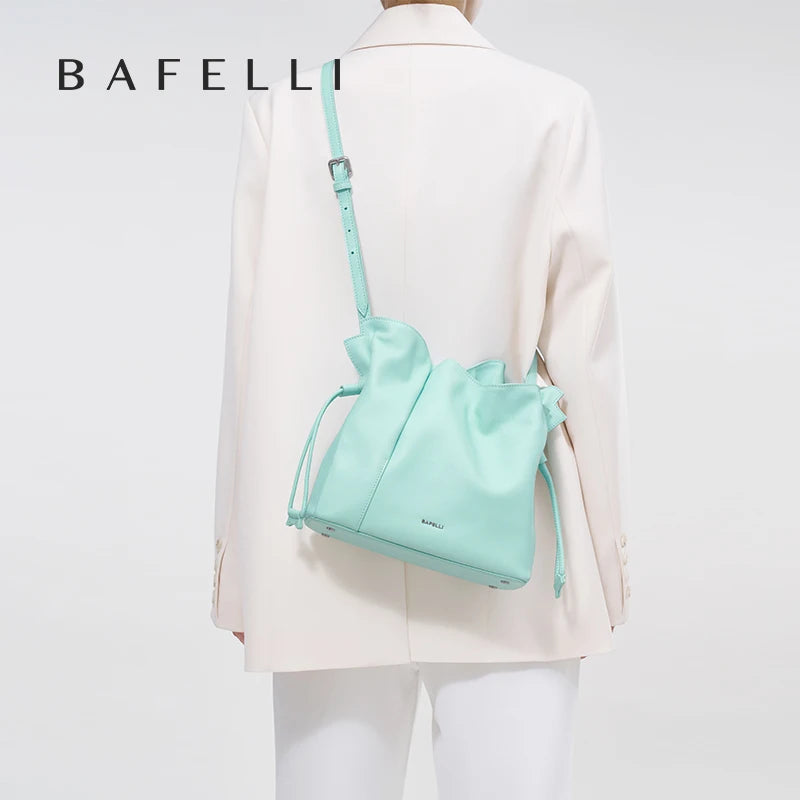 BAFELLI 2024 NEW WOMEN'S BAG LEATHER CASUAL BUCKET HANDBAGS FOR FEMALE TREND FASHION SHOPPER PURSE LUXURY BRAND SHOULDER