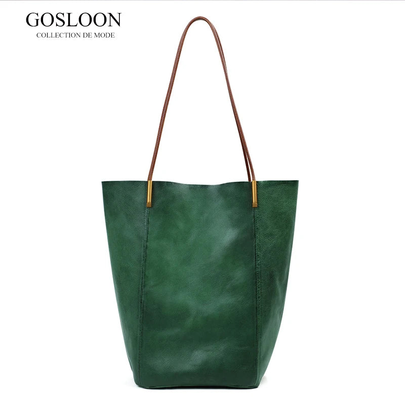 GOSLOON-198 Luxury Genuine Leather Women Shoulder Bags Large Capacity Female Totes Bag Original Leather Lady Handbag Casual