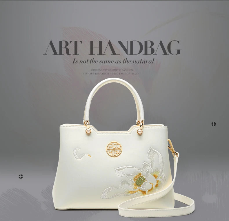 PMSIX Brand 2024 New Women's Luxury White Leather Handbag Elegant Embroidery Women's Designer Shoulder Bag Simple Crossbody Bag