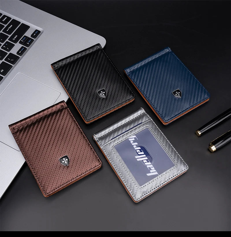 Free Name Engraving Men RFID Wallets Simple Card Holders Luxury Brand Male Carbon Fiber Card Clips Slim Mini Men's Money Clips