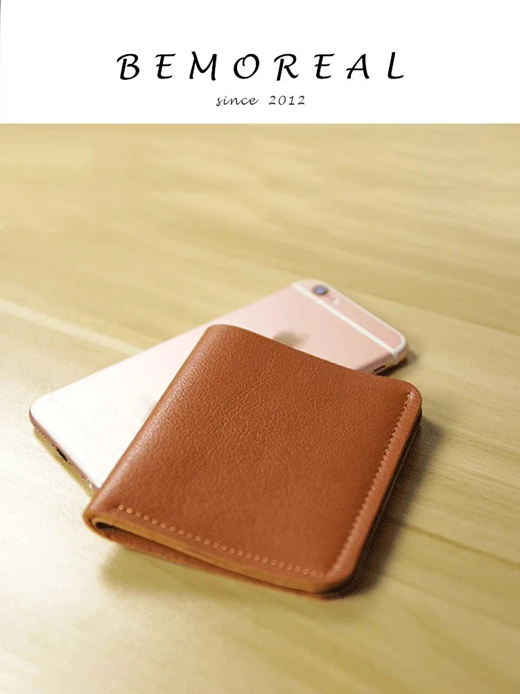 Genuine Leather Casual Men Wallet Luxury Design Short Purse Slim Card Holders Solid Money Bag Ultra Thin Minimalist Wallets