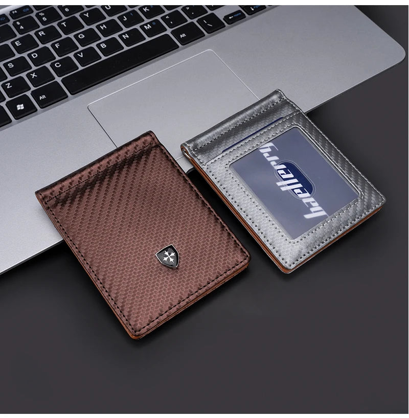 Free Name Engraving Men RFID Wallets Simple Card Holders Luxury Brand Male Carbon Fiber Card Clips Slim Mini Men's Money Clips