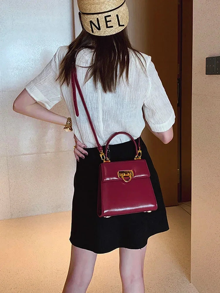 French Style Women Flap Hasp Handbag Brand Designer High Quality Genuine Leather Shoulder Bag Ladies Crossbody Messenger Bags