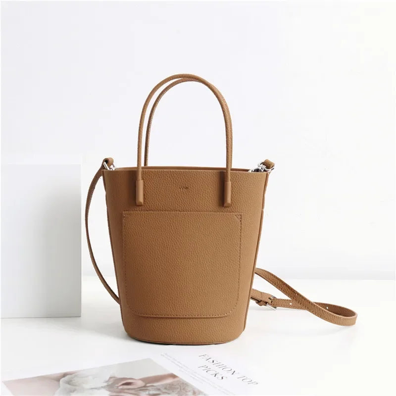 2024 Most Popular Togo Cowhide Leather Bucket Bag Small Neat All-match Elegant Women Shoulder Bag with Elephant Ornaments