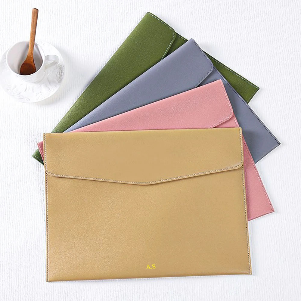 PU Leather Custom Initials A4 Document Bags Portable Luxury Engrave Name Document Pouch Business Office Student Storage Bag