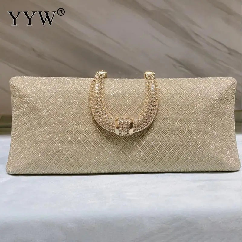 YYW Evening Bags For Women Fashion Gold Luxury Clutches And Purse Chain Shoulder Bags Handbags Banquet Glitter Clutch Sac A Main