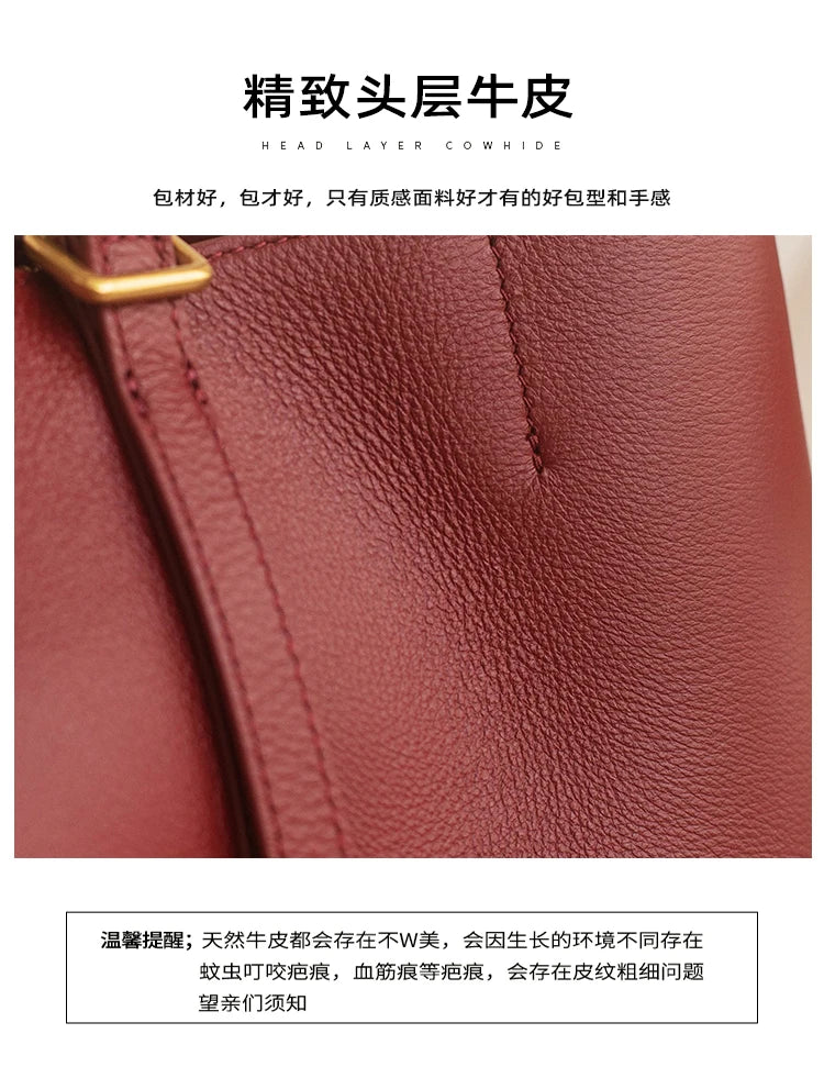 Elegant Wearing Burgundy Color Multi-compartments Tote Natural Cow Leather Women Shoulder Bag Soft Cowskin Female Handbag