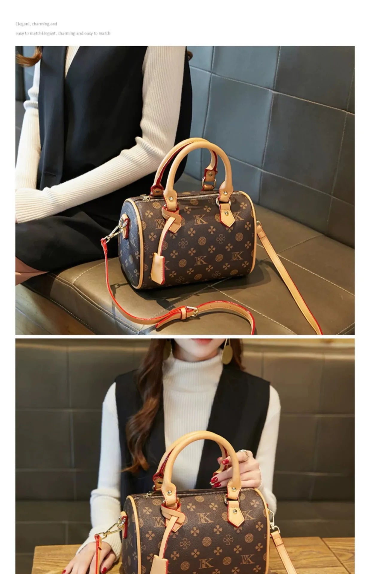 Fashionable Luxury Brand Mini Boston Pillow Handbag with High Texture and Temperament Casual Printed Letter Crossbody Bag