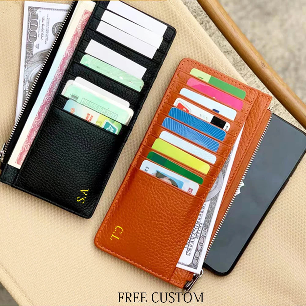 Luxury Designer Woman's Wallet Envelope Folding Coin Purse Custom Name Fashion Card Holder Genuine Leather Cowhide Money Clip