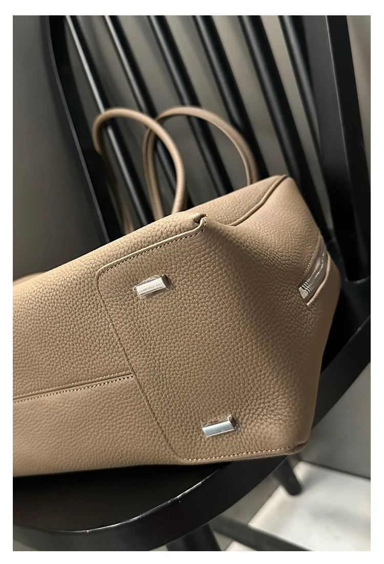 New Large Flipped High-grade Commuter Laptop Pillow Tote Marroon Natural Cow Leather Women Handbag Leisure Office Shoulder Bag