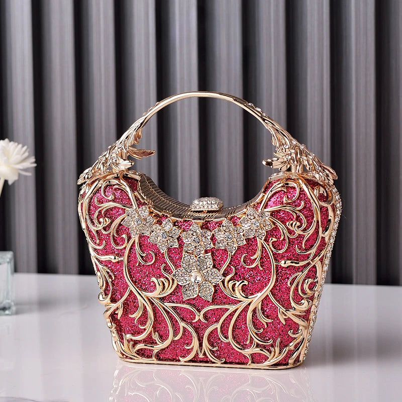 Hollow Out Metal Evening Bags Fashion Shiny Party Banquet Handbags Female Luxury Clutch Purse Bolso Mujer Chain Shoulder Bag