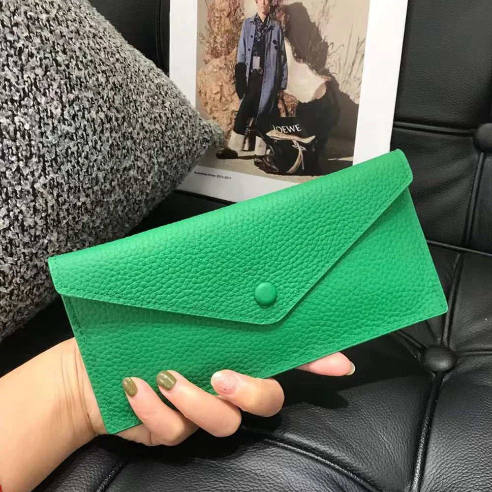 Envelope Long Women Wallet Slim Genuine Leather Female Phone Hand Purse Luxury Cowhide Classic Clutch Bag Card Holder Wallet