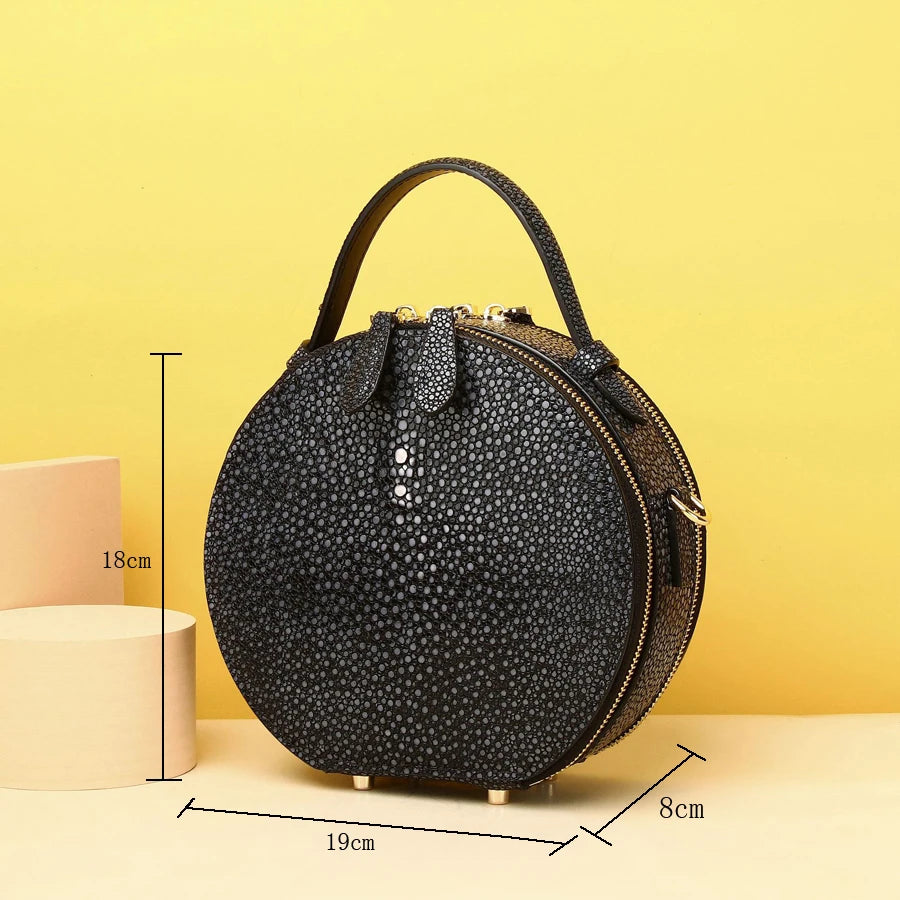 2023 Winter New Fashion Round Bag Women's Handbag Cowhie Leather Women's Bag Luxury Designer Genuine Leather Female Bag