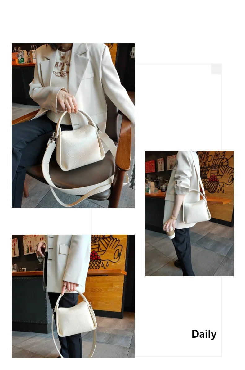 Elegant 100% Natural Togo Cowhide Leather Tote Wide Straps Female Shoulder Bag Grey Black Doctor Bag Luxury Girl Handbag