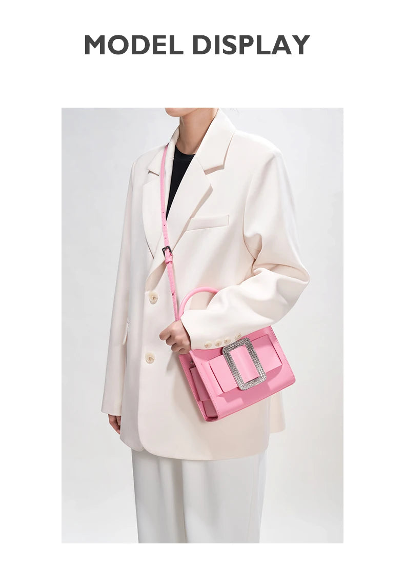 BAFELLI 2024 NEW WOMEN'S FASHION PINK EVENING HANDBAG SHOULDER BOXY BAG CASUAL PURSE LUXURY BRAND DESIGNER LEATHER TREND LADY