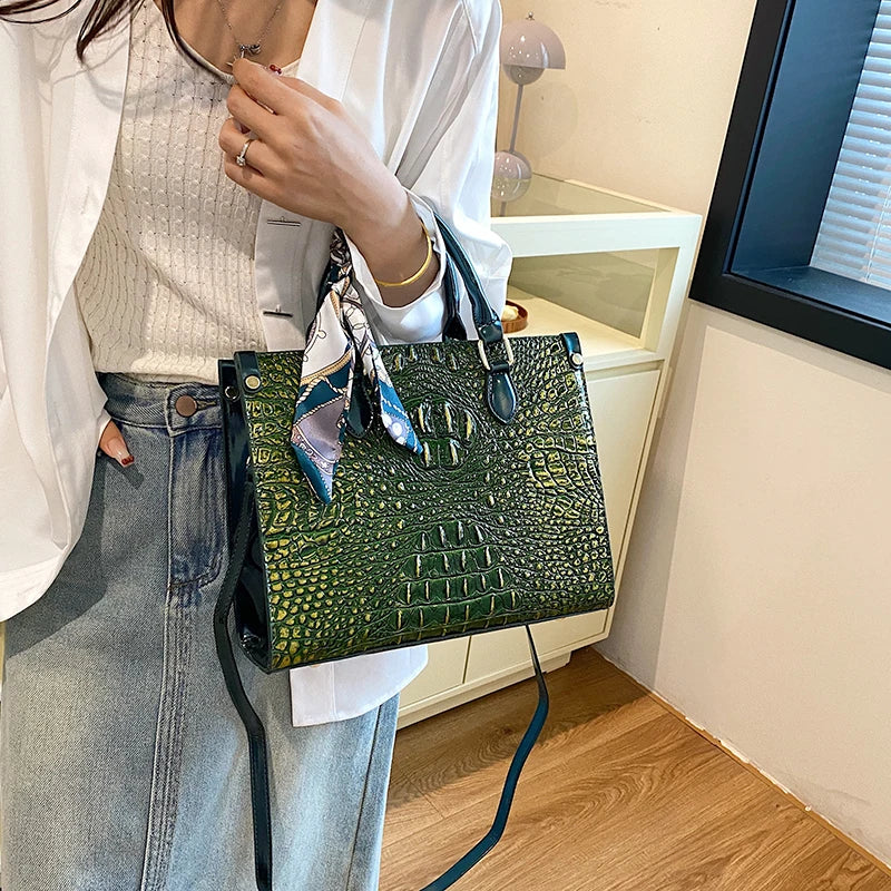 Luxury Crocodile Pattern Pu Leather Shoulder Crossbody Bag For Women Designer Classic Handbag Large Capacity Tote Commuter Bags