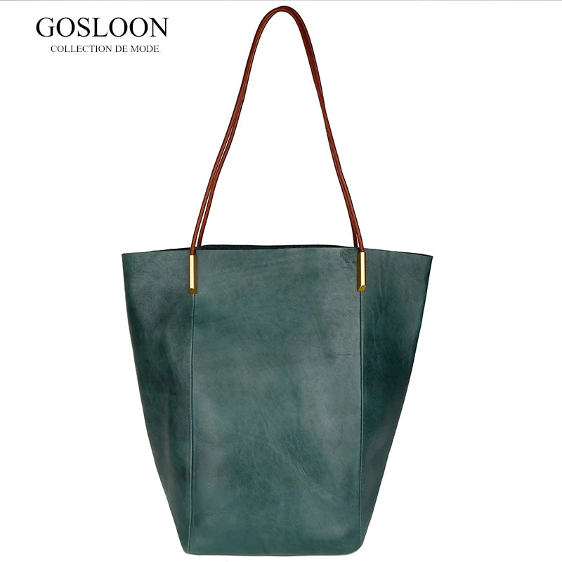 GOSLOON-198 Luxury Genuine Leather Women Shoulder Bags Large Capacity Female Totes Bag Original Leather Lady Handbag Casual