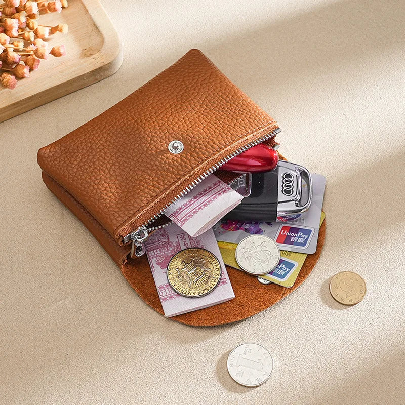 Genuine Leather Luxury Coin Purse Custom Name Woman Man Business Zipper Card Wallet Engrave Initials Card Holder Wedding Gift