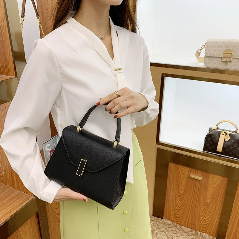 2024 Hot Black Leather Women's Ladies Square Handbag Luxury Brand Designer Trendy Replica Shoulder Crossbody Messenger Bag