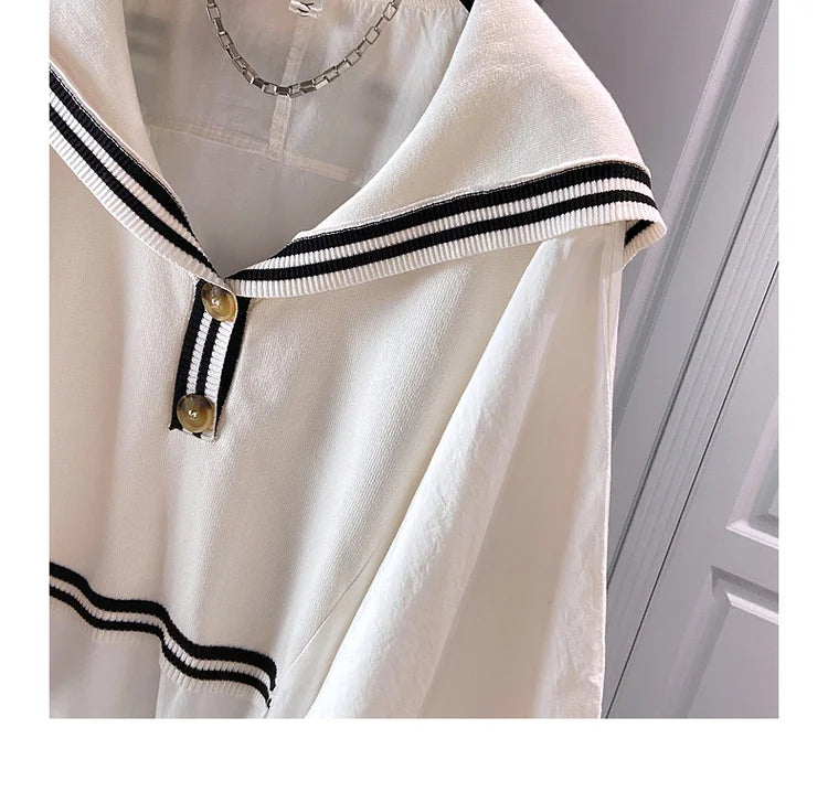 Spring 2024 Summer Preppy Style Women's Shirts Loose Plus Size Sailor Collar Lady White Color Tops Long Sleeve Female Blouse K96