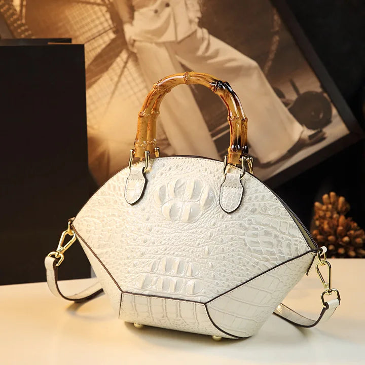 Woman Wedding Party Handbag Niche Luxury Bamboo Handle Bag Crocodile Pattern Woman Bag Fashionable Shoulder Lady Shell Bag 2023