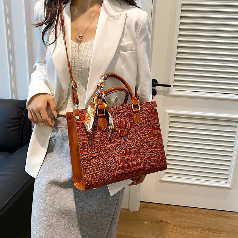 Luxury Crocodile Pattern Pu Leather Shoulder Crossbody Bag For Women Designer Classic Handbag Large Capacity Tote Commuter Bags