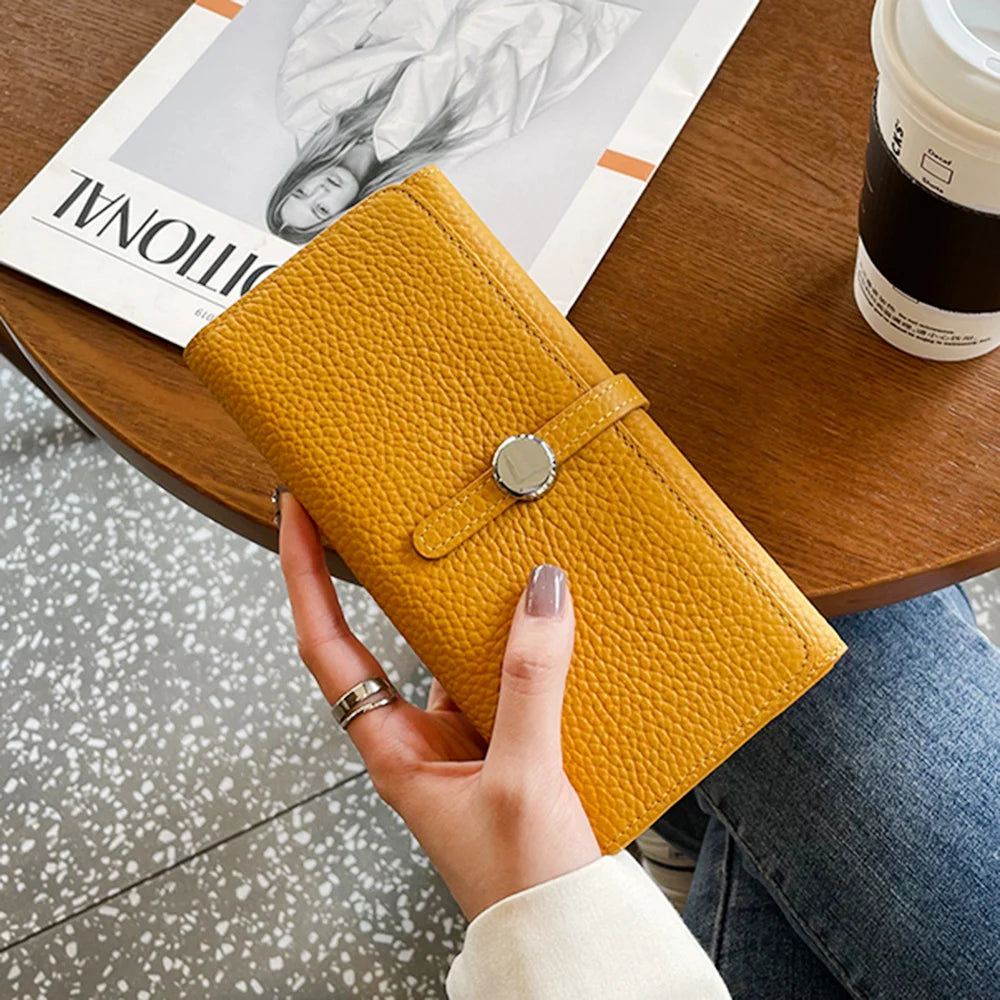 100% Genuine Leather Women Long Wallet Luxury Designer Round Hasp Female Phone Clutch Bag Large Capacity Cowhide Mobile Purse