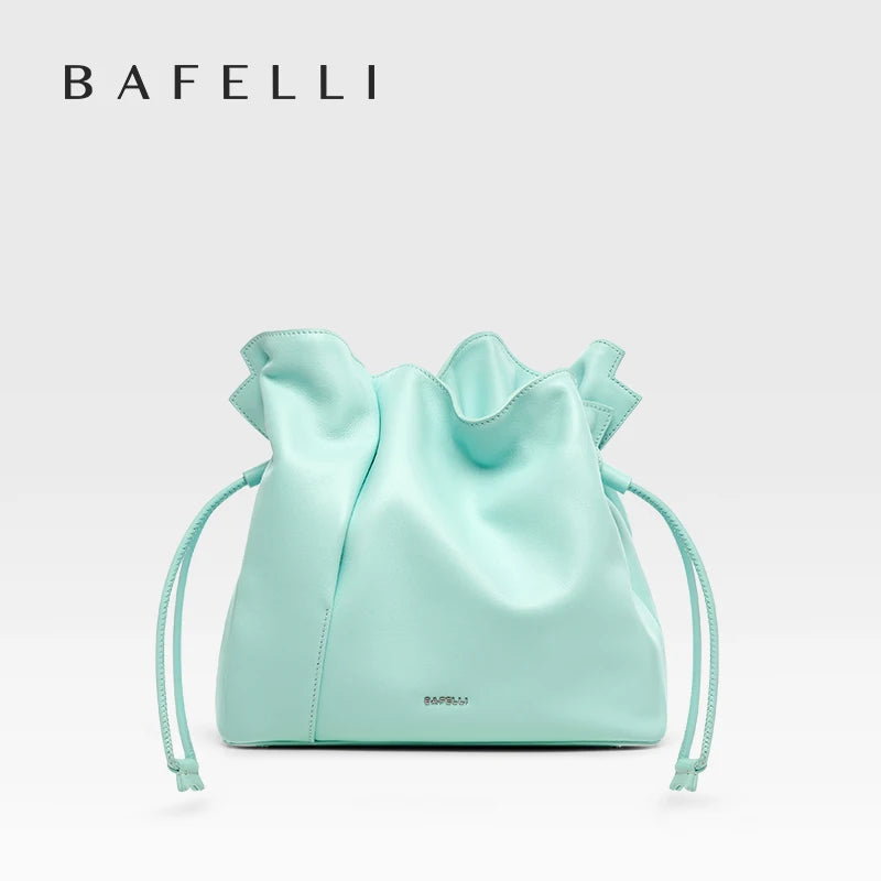 BAFELLI 2024 NEW WOMEN'S BAG LEATHER CASUAL BUCKET HANDBAGS FOR FEMALE TREND FASHION SHOPPER PURSE LUXURY BRAND SHOULDER