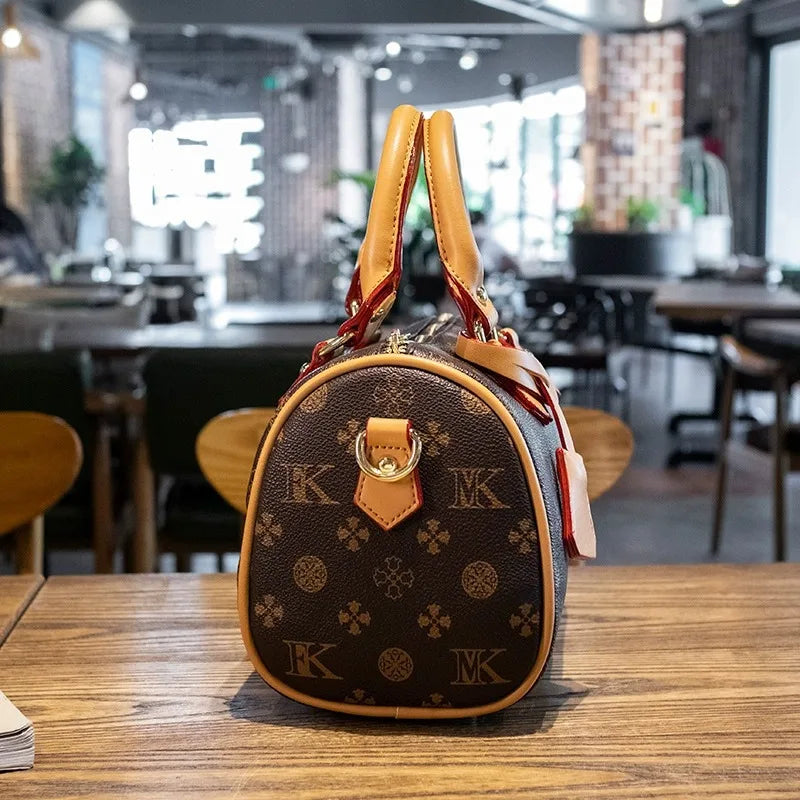 Fashionable Luxury Brand Mini Boston Pillow Handbag with High Texture and Temperament Casual Printed Letter Crossbody Bag