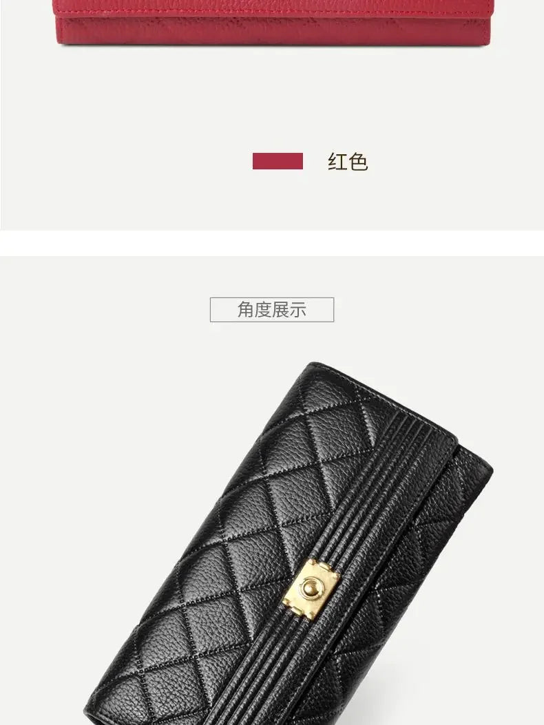 New Fashion 100% Cow Genuine Leather Women Long Wallets Real Leather Female Luxury Brand Design Clutch Girl Lady Gift Cash Purse