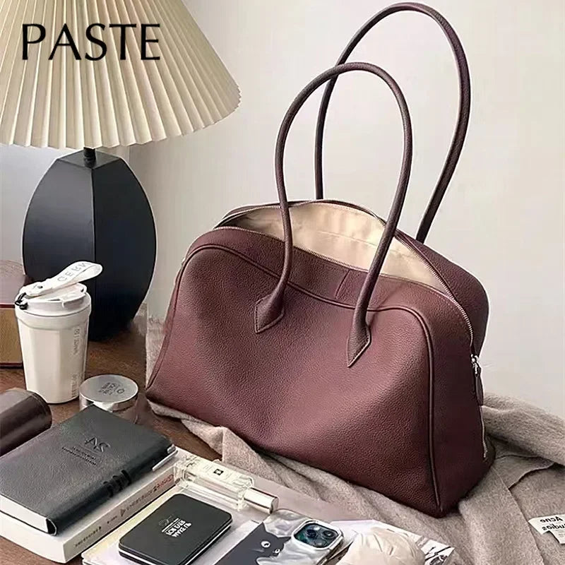 New Large Flipped High-grade Commuter Laptop Pillow Tote Marroon Natural Cow Leather Women Handbag Leisure Office Shoulder Bag