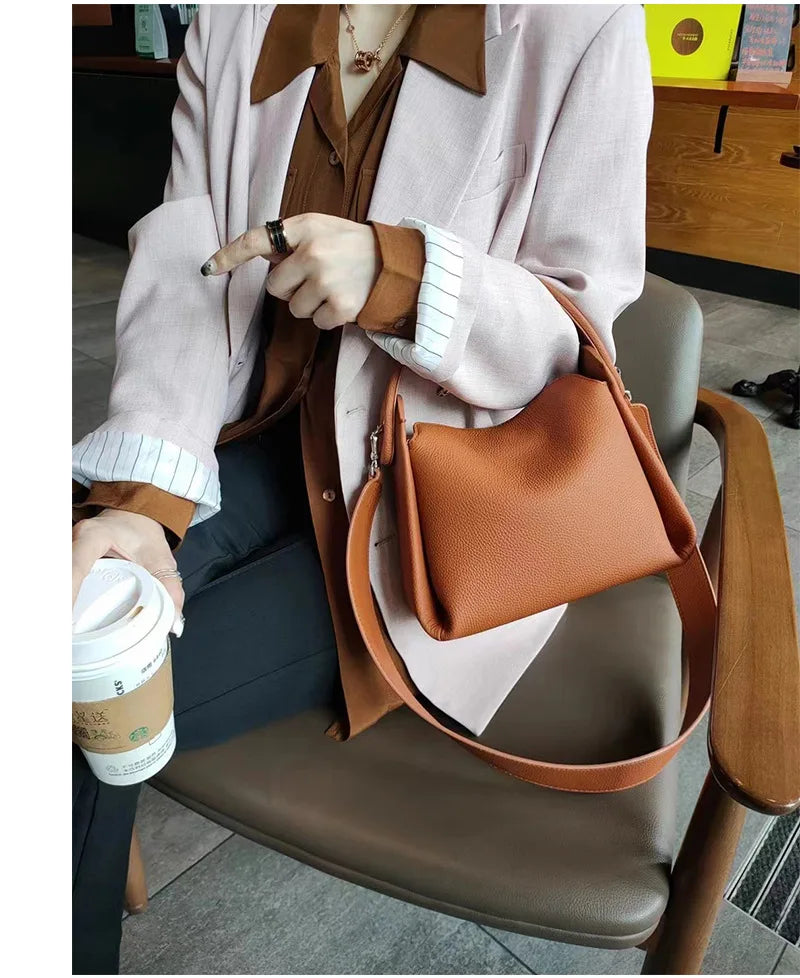 Elegant 100% Natural Togo Cowhide Leather Tote Wide Straps Female Shoulder Bag Grey Black Doctor Bag Luxury Girl Handbag