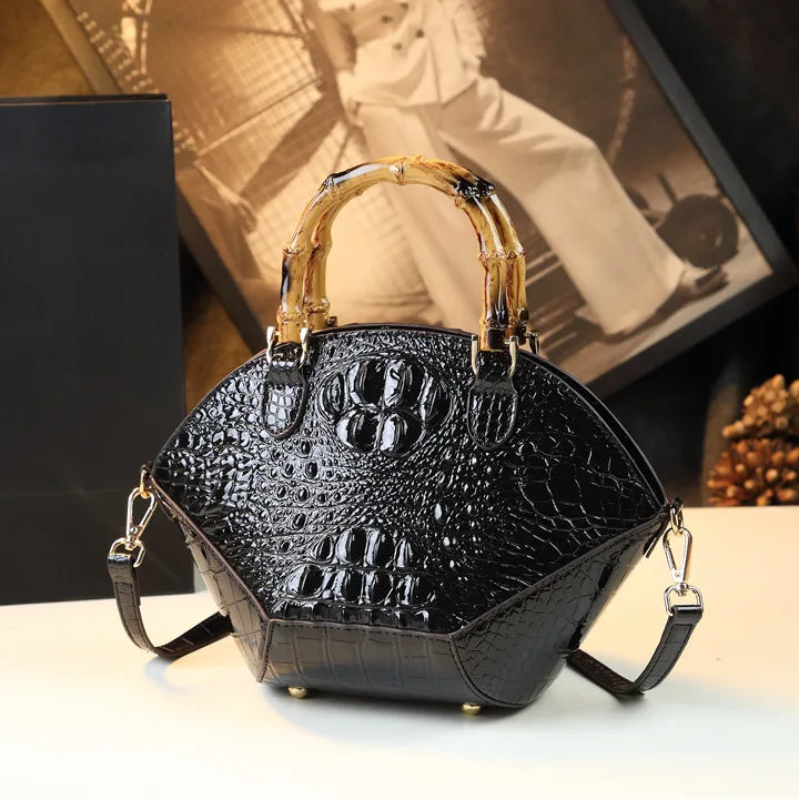 Woman Wedding Party Handbag Niche Luxury Bamboo Handle Bag Crocodile Pattern Woman Bag Fashionable Shoulder Lady Shell Bag 2023