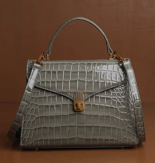 Luxury Handheld Cowhide Crocodile Pattern Bag for Women's Genuine Leather Bag 2024 Autumn New High Fashion Women's Bag