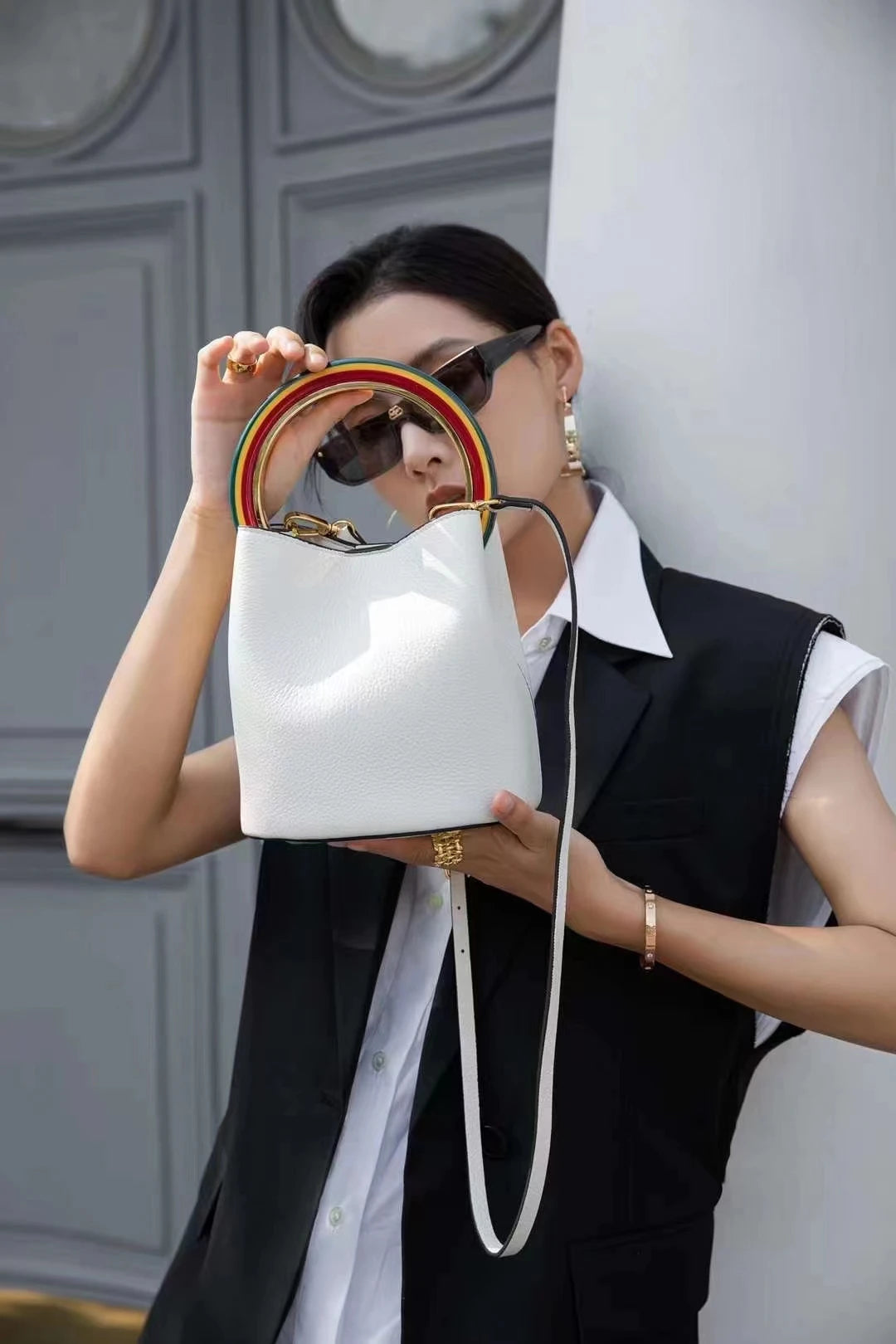 Fashion Large Capacity Leather Bucket Bag For Women Luxury Design High Quality Cowhide Handbags High-end Elegant Lady Dinner Bag