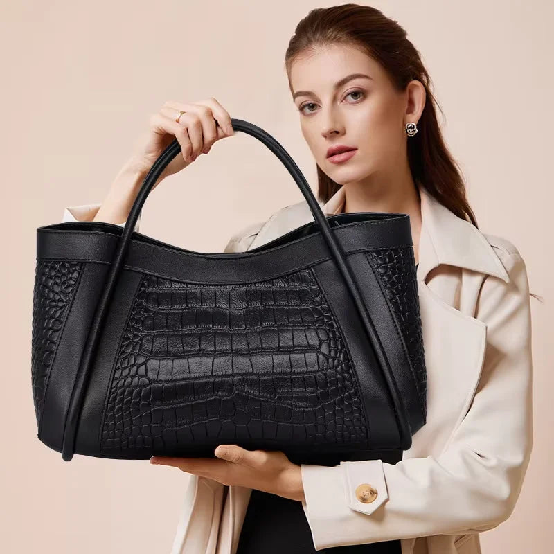 High Quality Luxury Bags For Women Crocodile Patent Leather Messenger Bag Large Capacity Female Tote 2024 Brand Designer Handbag